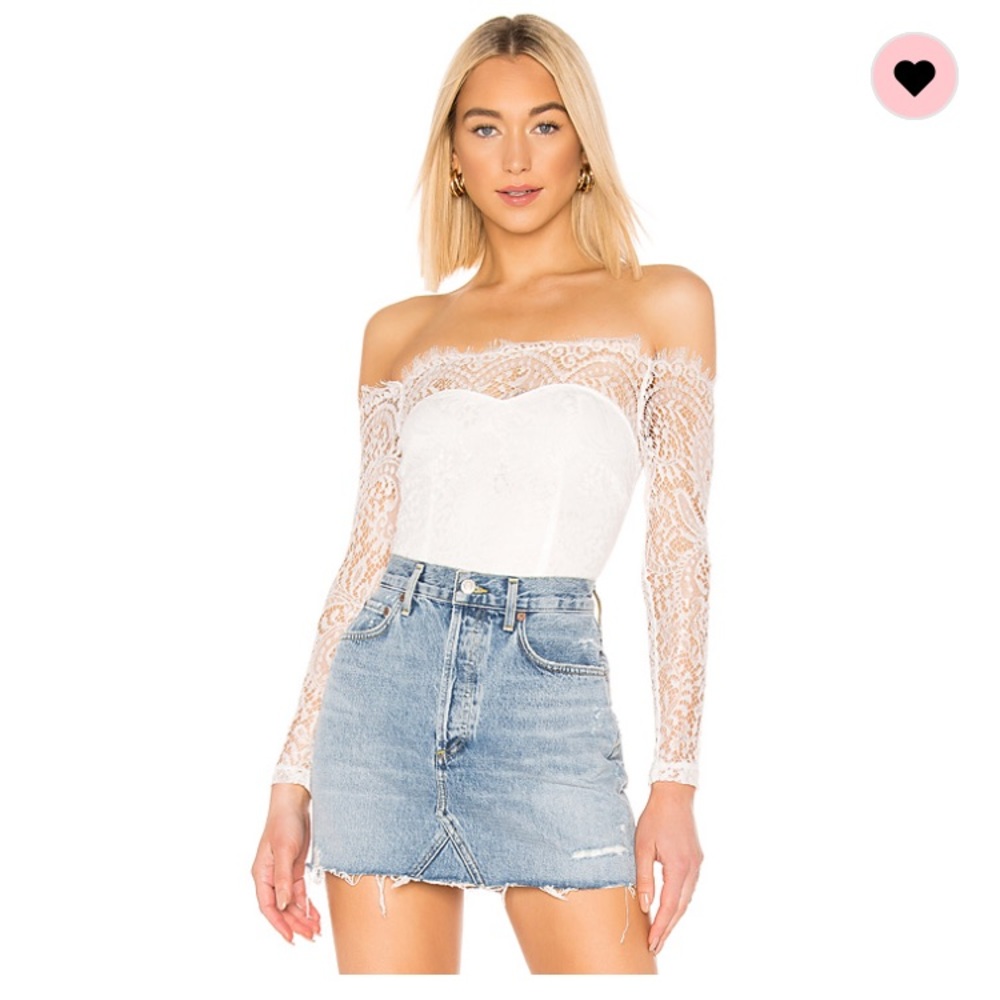 White Lace Off the Shoulder Bodysuit by Superdown